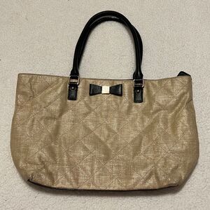 Kate Spade gold black fabric tote shoulder bag